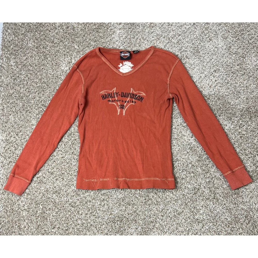 Harley-Davidson Womens Orange Ribbed V-Neck Thermal Top Scottsdale AZ Large